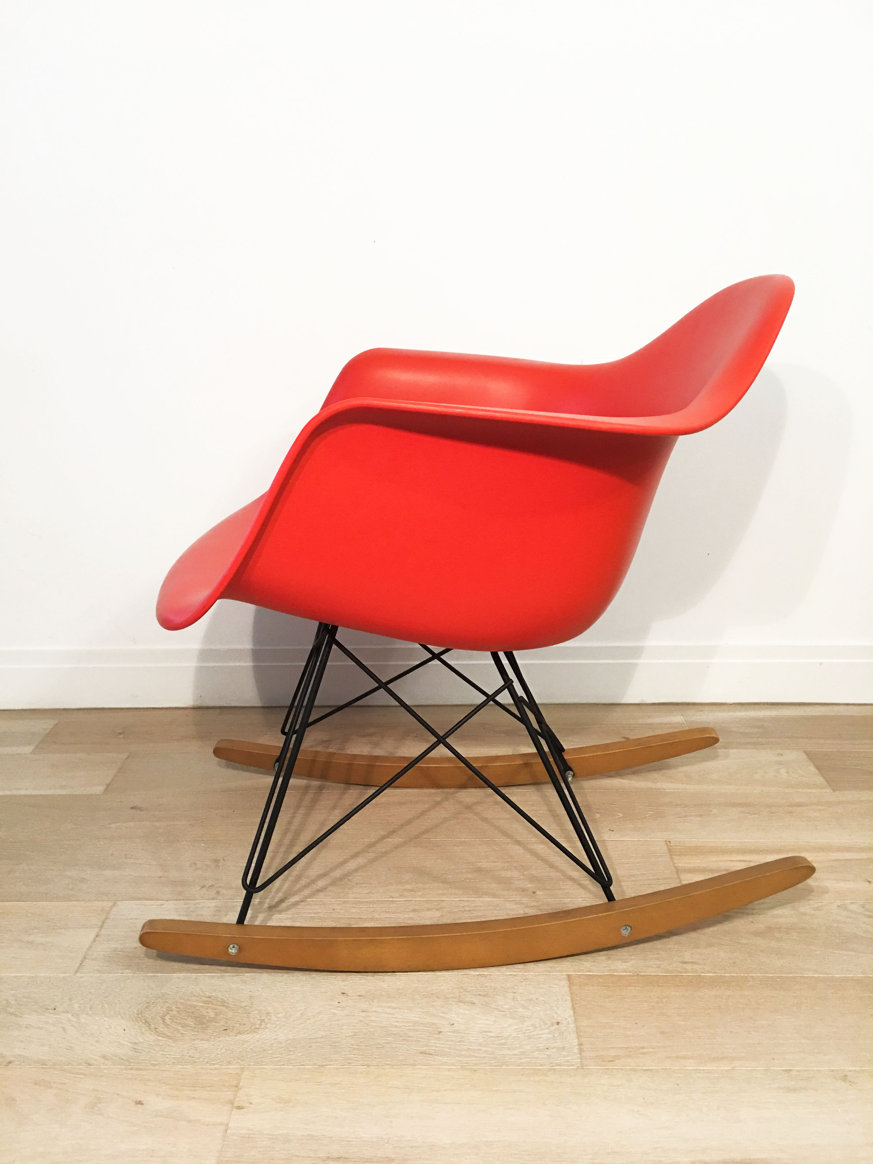 Red Orange 1990s Herman Miller Eames RAR Rocking Arm Chairs in